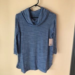 Women's Croft & Barrow 3/4 Sleeve Cowlneck Top Blue Spacedye Size Small $40.00